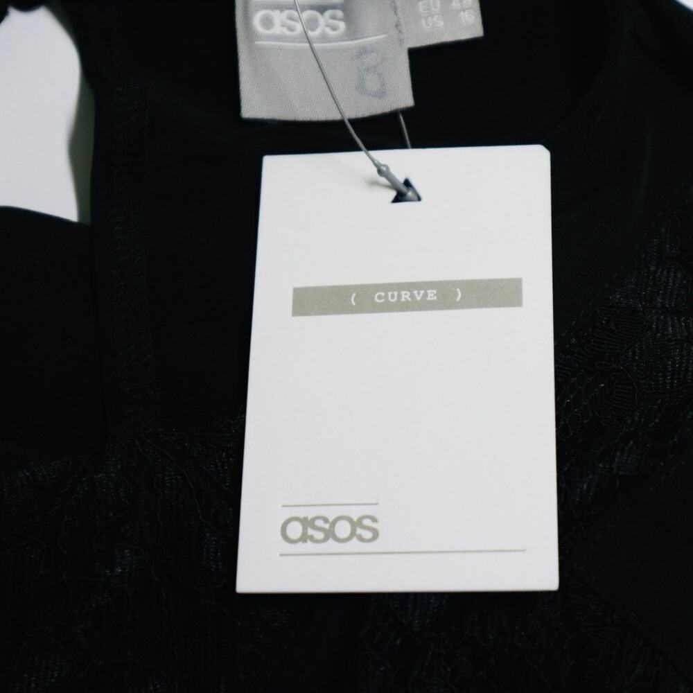 NWT ASOS CURVE Size 16 Maxi Dress V Neck Lace Flutter Sleeve Black - Picture 9 of 12
